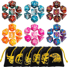 Load image into Gallery viewer, DND Dice Set - 6x7 (42 Pieces) Polyhedral Dice, Double Colors Dice for Dungeons and Dragons Tabletop Role-Playing Games with 6 Black Pouches.