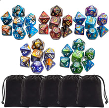 Load image into Gallery viewer, Polyhedral Dice Set (35 Pieces) with Black Pouches, 5 Complete Double-Colors Dice Sets of D4 D6 D8 D10 D% D12 D20 Compatible with Dungeons and Dragons DND RPG MTG Table Games