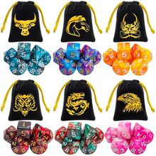 Load image into Gallery viewer, DND Dice Set - 6x7 (42 Pieces) Polyhedral Dice, Double Colors Dice for Dungeons and Dragons Tabletop Role-Playing Games with 6 Black Pouches.
