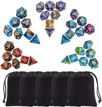 Load image into Gallery viewer, Polyhedral Dice Set (35 Pieces) with Black Pouches, 5 Complete Double-Colors Dice Sets of D4 D6 D8 D10 D% D12 D20 Compatible with Dungeons and Dragons DND RPG MTG Table Games
