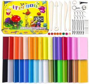 ifergoo Polymer Clay, 32 Colors Oven Bake Modelling Clay, DIY Colored Clay Kit with Modeling Tools, Tutorials and Accessories