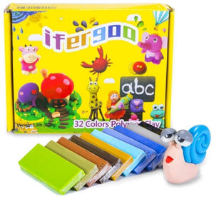 ifergoo Polymer Clay, 32 Colors Oven Bake Modelling Clay, DIY Colored Clay Kit with Modeling Tools, Tutorials and Accessories