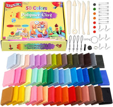 Load image into Gallery viewer, Polymer Clay, ifergoo 50 Colors Oven Bake Clay Kit, 5 Modeling Tools, Accessories and Project Booklet, Non-Toxic DIY Craft Modeling Clay for Kids and Beginners
