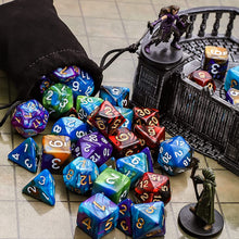 Load image into Gallery viewer, Polyhedral Dice Set (35 Pieces) with Black Pouches, 5 Complete Double-Colors Dice Sets of D4 D6 D8 D10 D% D12 D20 Compatible with Dungeons and Dragons DND RPG MTG Table Games
